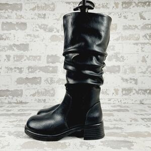 New Steve Madden Fortune Black Faux Leather Knee High Boots W604